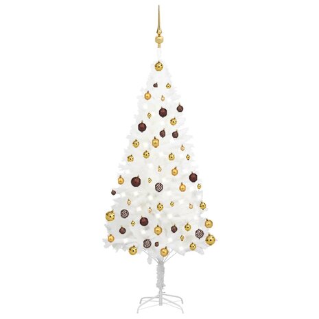 Kunstkerstboom met verlichting en kerstballen 150 cm PVC wit 1