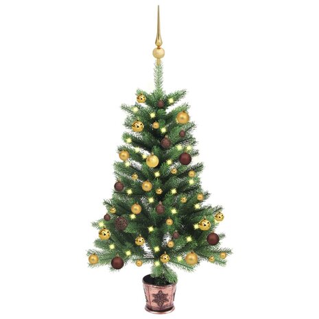 Kunstkerstboom met verlichting en kerstballen 65 cm groen 1