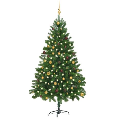 Kunstkerstboom met verlichting en kerstballen 210 cm groen 1