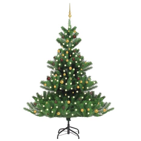 Kunstkerstboom Nordmann met LED&apos;s en kerstballen 240 cm groen 1