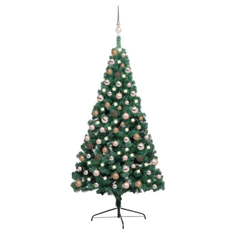 Kunstkerstboom met verlichting en kerstballen half 150 cm groen 1