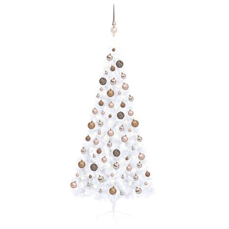 Kunstkerstboom met verlichting en kerstballen half 180 cm wit 1