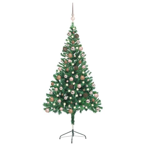 Kunstkerstboom met verlichting en kerstballen 380 takken 150 cm 1