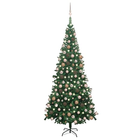 Kunstkerstboom met verlichting en kerstballen L 240 cm groen 1