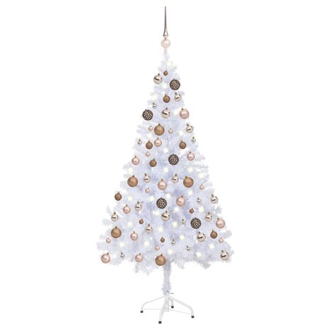 Kunstkerstboom met verlichting en kerstballen 380 takken 150 cm 1