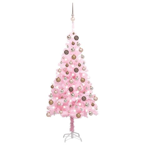 Kunstkerstboom met verlichting en kerstballen 120 cm PVC roze 1