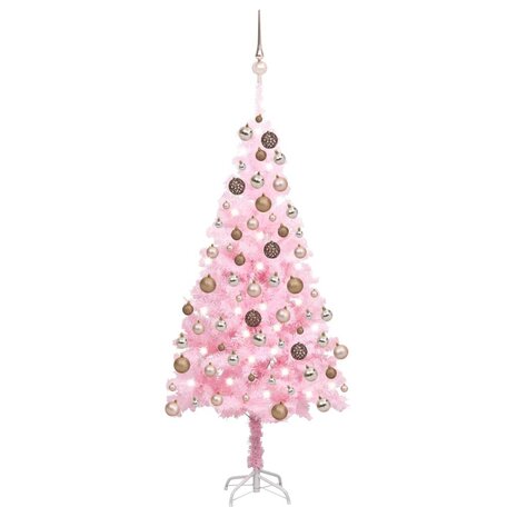 Kunstkerstboom met verlichting en kerstballen 180 cm PVC roze 1