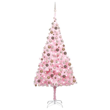 Kunstkerstboom met verlichting en kerstballen 240 cm PVC roze 1