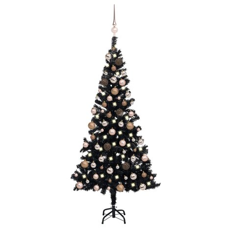 Kunstkerstboom met verlichting en kerstballen 150 cm PVC zwart 1