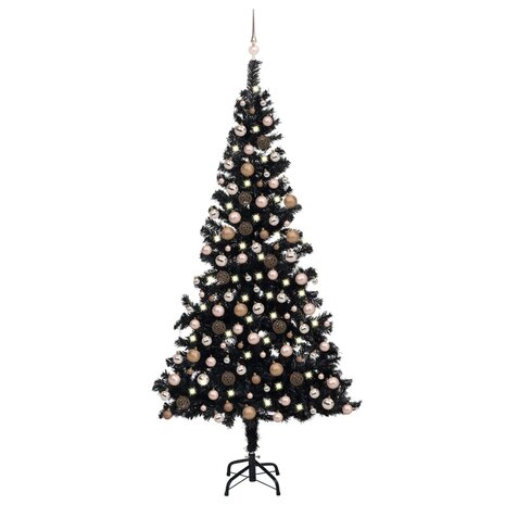 Kunstkerstboom met verlichting en kerstballen 240 cm PVC zwart 1