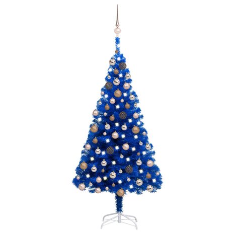 Kunstkerstboom met verlichting en kerstballen 150 cm PVC blauw 1