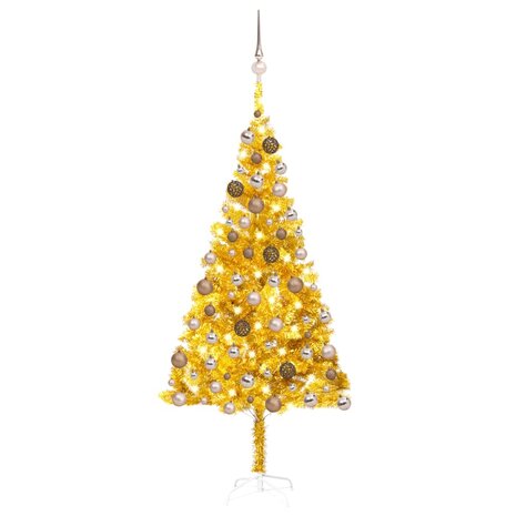 Kunstkerstboom met verlichting en kerstballen 180 cm PET goud 1