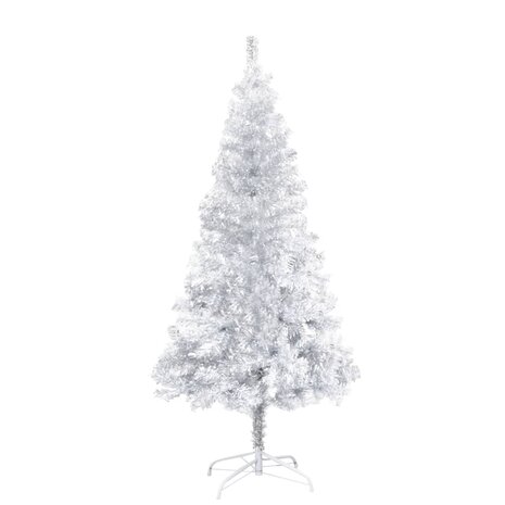 Kunstkerstboom met verlichting en kerstballen 150 cm PET zilver 2