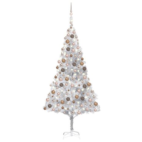 Kunstkerstboom met verlichting en kerstballen 240 cm PET zilver 1