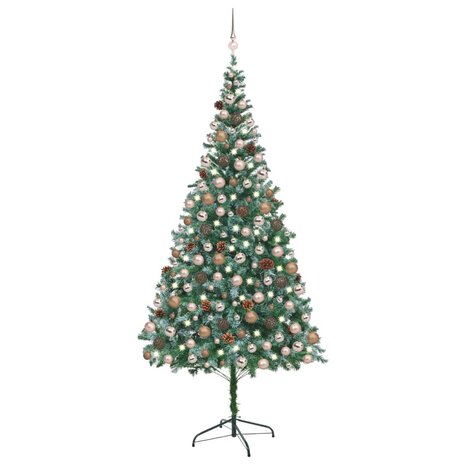 Kunstkerstboom met verlichting kerstballen dennenappels 210 cm 1