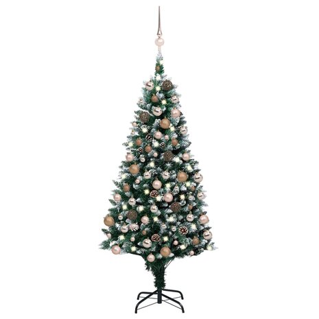 Kunstkerstboom met verlichting kerstballen dennenappels 180 cm 1