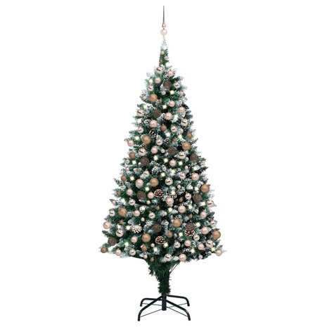 Kunstkerstboom met verlichting kerstballen dennenappels 210 cm 1