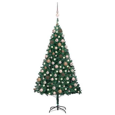 Kunstkerstboom met verlichting en kerstballen 150 cm PVC groen 1