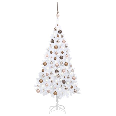 Kunstkerstboom met verlichting en kerstballen 120 cm PVC wit 1