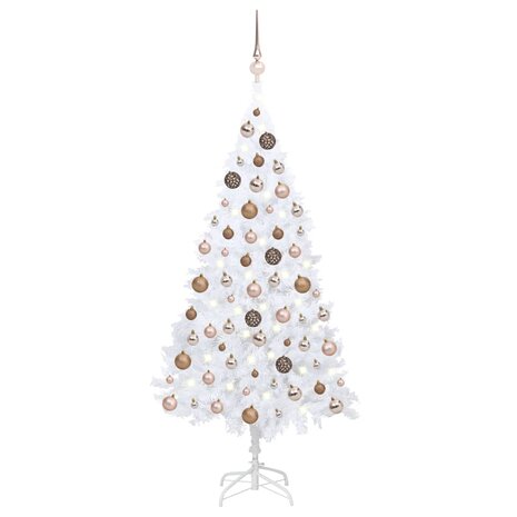 Kunstkerstboom met verlichting en kerstballen 150 cm PVC wit 1