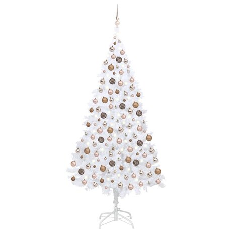 Kunstkerstboom met verlichting en kerstballen 210 cm PVC wit 1