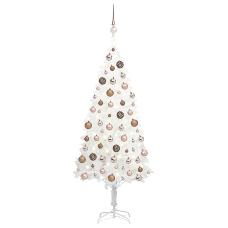 Kunstkerstboom met verlichting en kerstballen 150 cm PVC wit 1