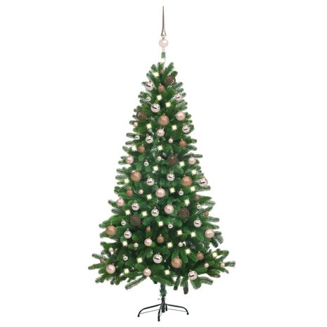 Kunstkerstboom met verlichting en kerstballen 180 cm groen 1