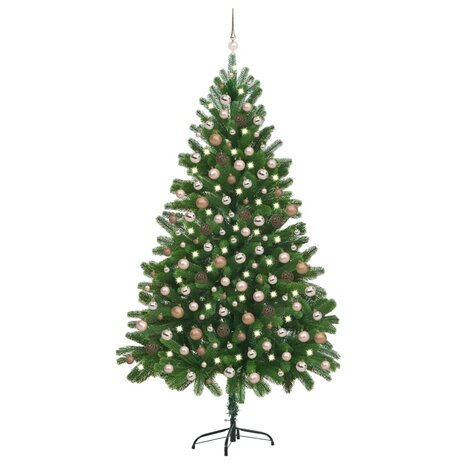 Kunstkerstboom met verlichting en kerstballen 210 cm groen 1