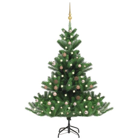 Kunstkerstboom Nordmann met LED&apos;s en kerstballen 120 cm groen 1