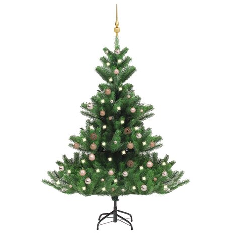 Kunstkerstboom Nordmann met LED&apos;s en kerstballen 150 cm groen 1