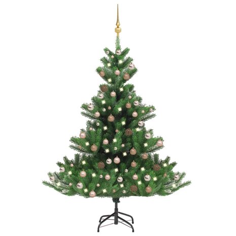 Kunstkerstboom Nordmann met LED&apos;s en kerstballen 240 cm groen 1