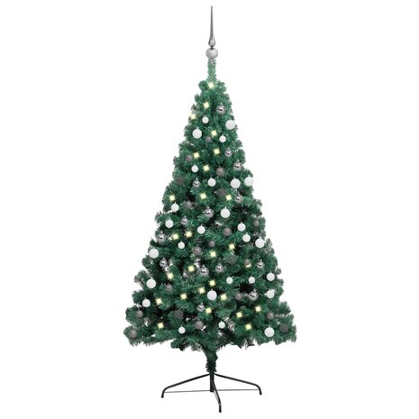 Kunstkerstboom met verlichting en kerstballen half 120 cm groen 1