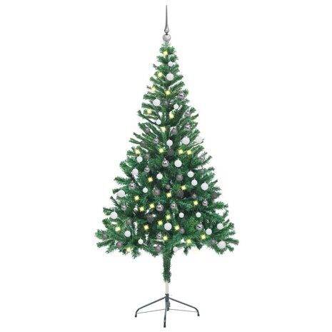 Kunstkerstboom met verlichting en kerstballen 380 takken 150 cm 1