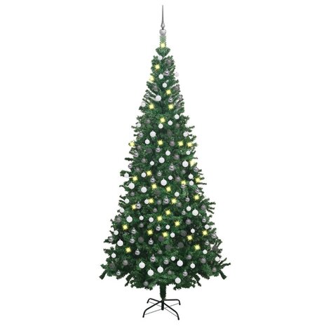 Kunstkerstboom met verlichting en kerstballen L 240 cm groen 1