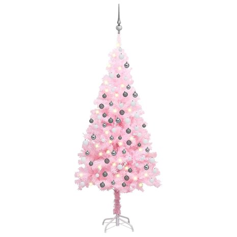 Kunstkerstboom met verlichting en kerstballen 180 cm PVC roze 1