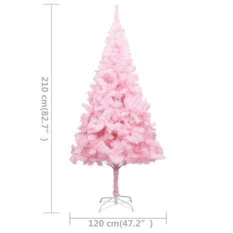 Kunstkerstboom met verlichting en kerstballen 210 cm PVC roze 10