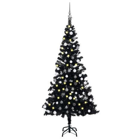 Kunstkerstboom met verlichting en kerstballen 120 cm PVC zwart 1