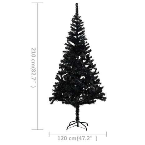 Kunstkerstboom met verlichting en kerstballen 210 cm PVC zwart 12