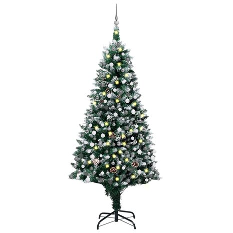 Kunstkerstboom met verlichting kerstballen dennenappels 210 cm 1