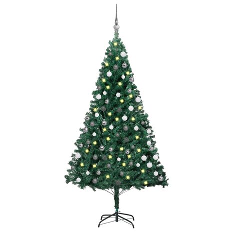 Kunstkerstboom met verlichting en kerstballen 120 cm PVC groen 1