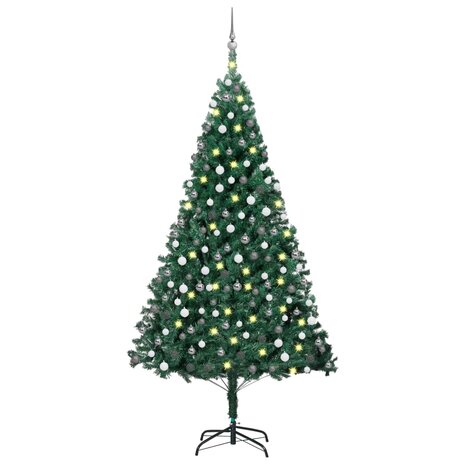 Kunstkerstboom met verlichting en kerstballen 240 cm groen 1