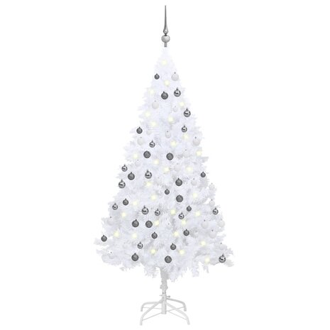 Kunstkerstboom met verlichting en kerstballen 150 cm PVC wit 1