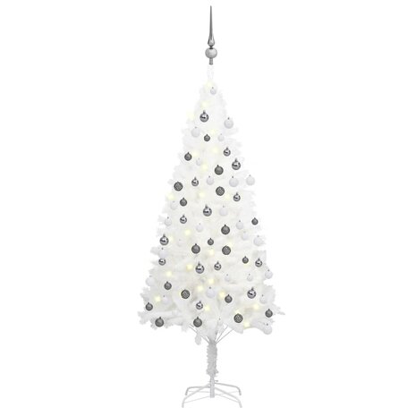 Kunstkerstboom met verlichting en kerstballen 120 cm wit 1