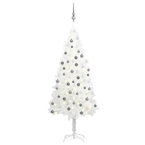 Kunstkerstboom met verlichting en kerstballen 150 cm PVC wit 1