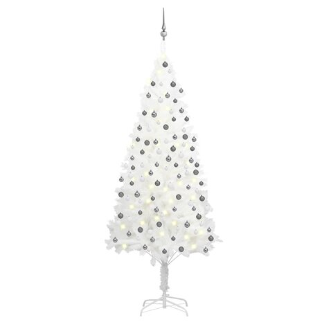 Kunstkerstboom met verlichting en kerstballen 210 cm PVC wit 1