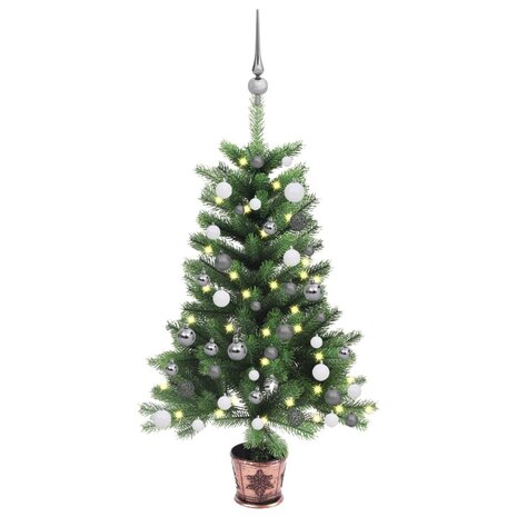 Kunstkerstboom met verlichting en kerstballen 90 cm groen 1