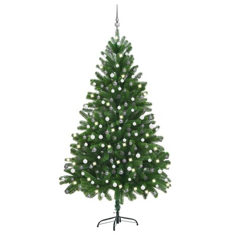 Kunstkerstboom met verlichting en kerstballen 210 cm groen 1