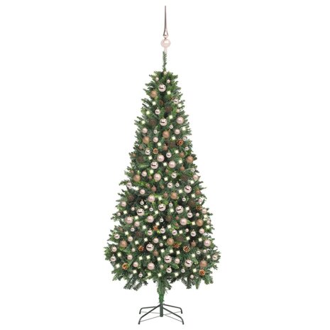 Kunstkerstboom met verlichting kerstballen dennenappels 210 cm 1