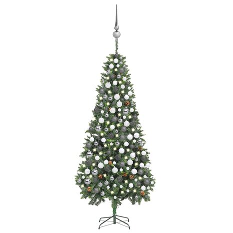 Kunstkerstboom met verlichting kerstballen dennenappels 210 cm 1