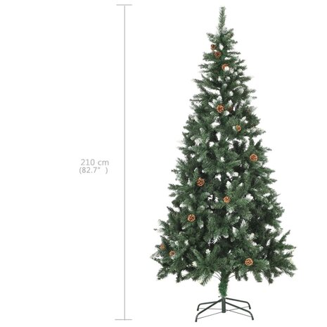 Kunstkerstboom met verlichting kerstballen dennenappels 210 cm 12